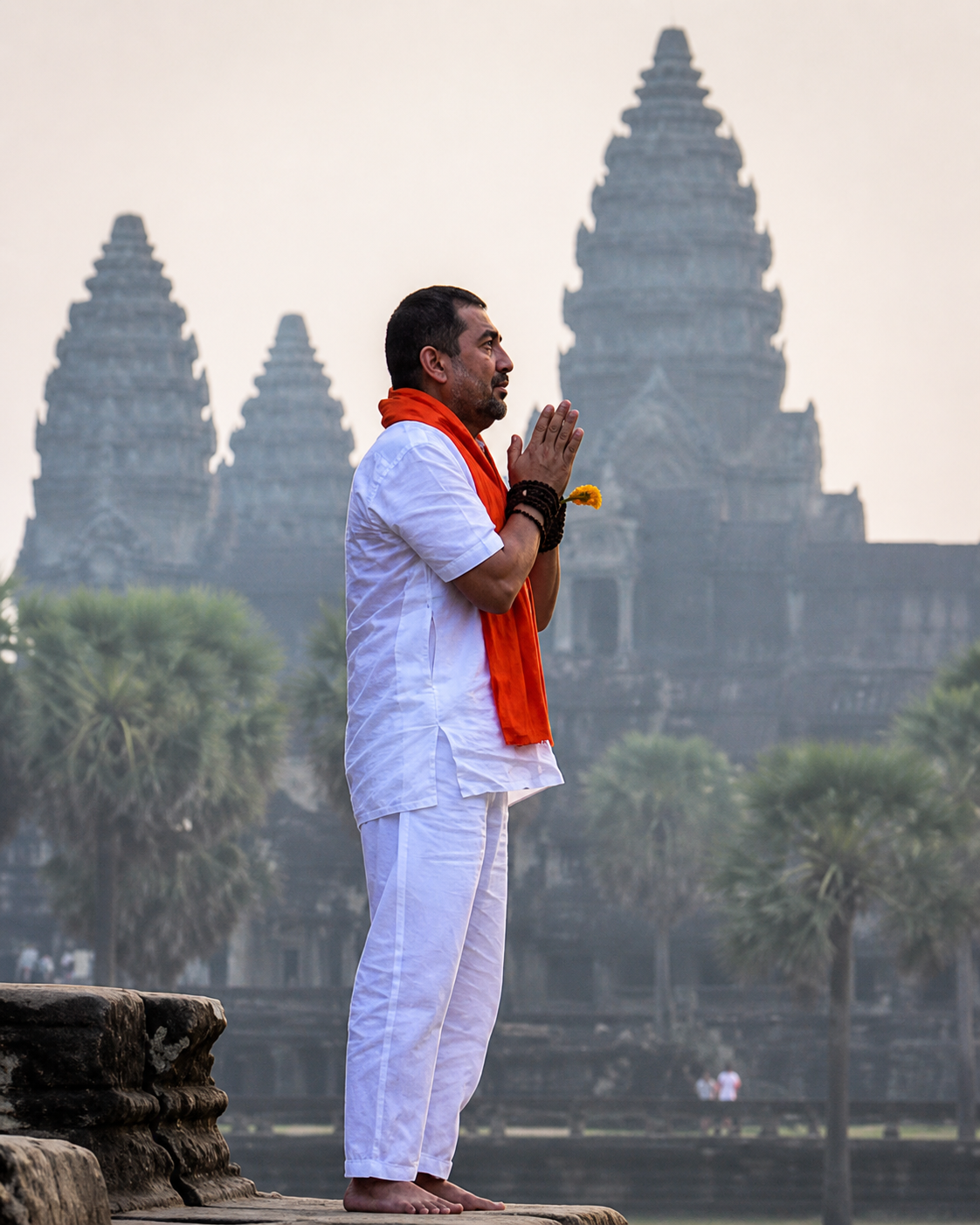 Richie Shivananda in prayer at an international ceremonial site